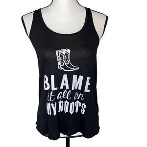 Blame it all on my Roots Country Music Festival LineDance Razorback Black Tank